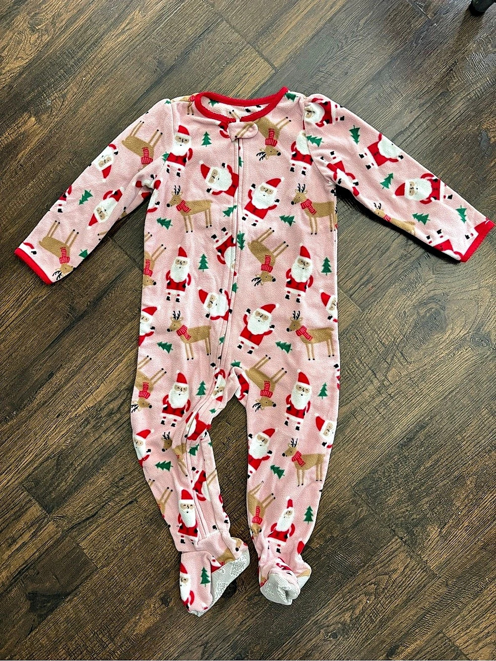 Footed Christmas Pajama Onesie Pink Girls 3T